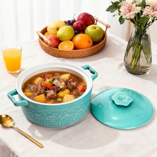 Elsjoy 2 Quart Round Ceramic Casserole Dish with Lid, 7.5 Inch Covered