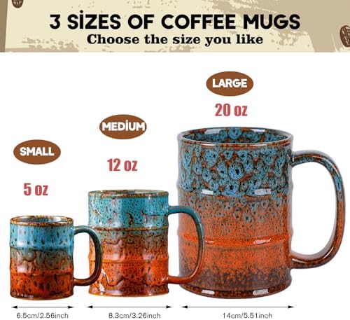 Handcrafted Ceramic Espresso Cups Set of 6, 5 oz - Kiln Glazed Small