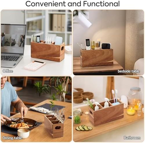 VIVIRBIEN Acacia Silverware Holder, 3 Compartments