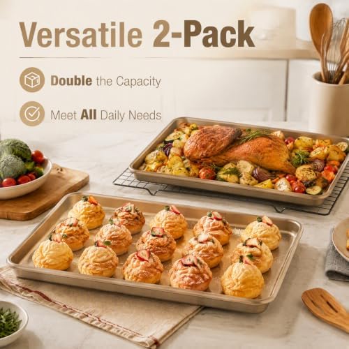 Nicunom 2 Pack Cookie Half Sheets for Baking, Nonstick Baking Sheet
