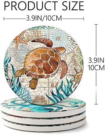 Teivio Absorbing Stone Sea Ocean Life Coasters for Drinks, Cork Base