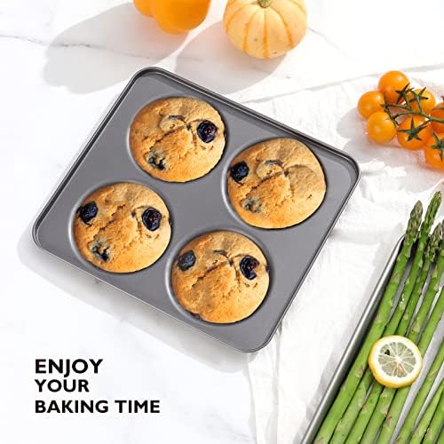 HONGBAKE Large Muffin Top Pan Set of 2, 4 Cup Nonstick Hamburger Bun