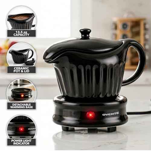 OVENTE Electric Gravy Boat Warmer, 13.5 Ounce, Black FW024589B
