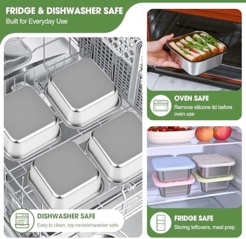 4 Pack Stainless Steel Sandwich Containers, 32 oz