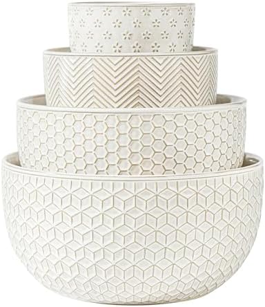 Ceramic Mixing Bowls, Embossed Nesting Bowls Set of 4, Mixing Bowl Set