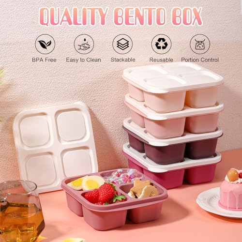 Honeydak 5 Pack 4-Compartment Lunch Box, Rose Red Ombre