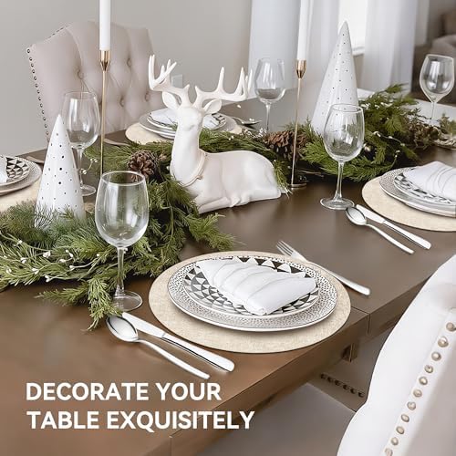 13" Round Placemats Set of 6, Reversible Faux Leather Wipeable Table