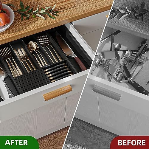 Utensil Organizer Silverware Tray for Drawer - Bamboo Knife Drawer
