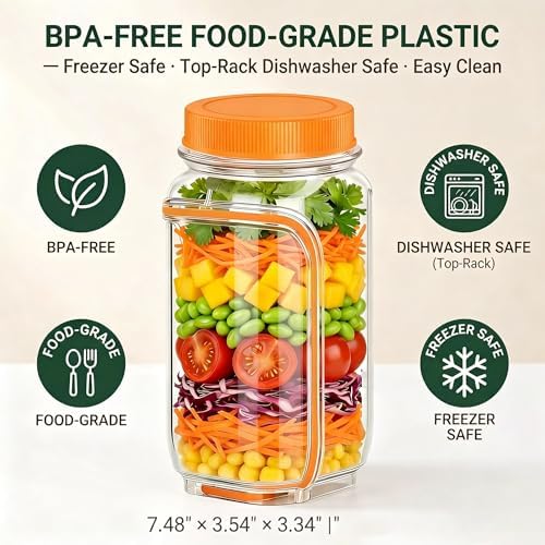 35oz Side Opening Mason Salad Jar | 1000ml Leakproof Portable Salad