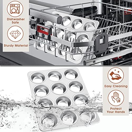 P&P CHEF 12-Cup Muffin Pan Tin, Stainless Steel Cupcake Pan, 1Pc