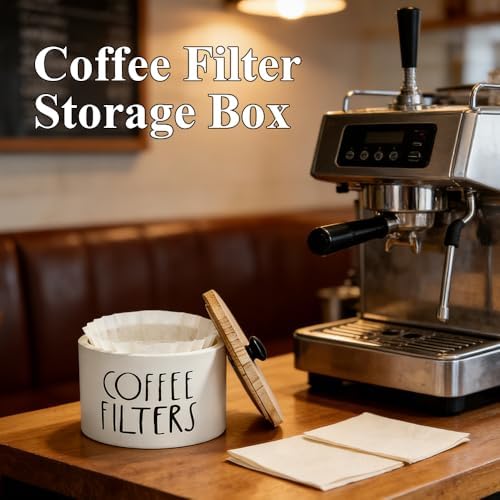1 Pack White Coffee Filter Holder with Bamboo Lid Large Capacity