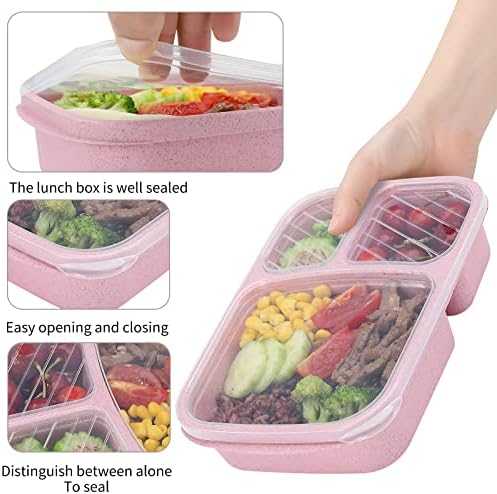 buluker 4 Pack Bento Lunch Box Set 3 Compartment Food Storage