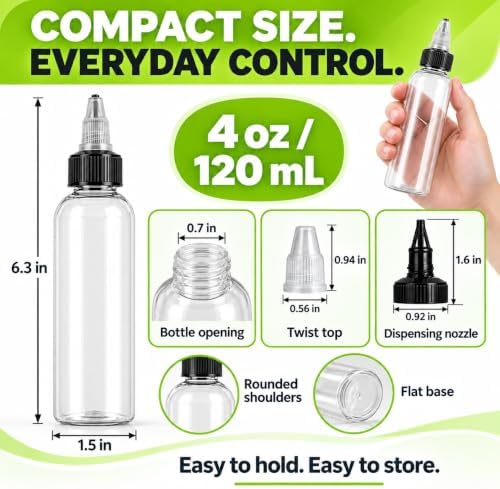 20 Pack Clear Dispensing Bottles with Twist Top Caps,4oz