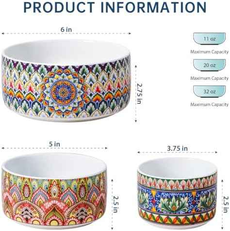 Henten Home Ceramic Serving Bowls with Lid, Boho Nesting Bowl Set of 3