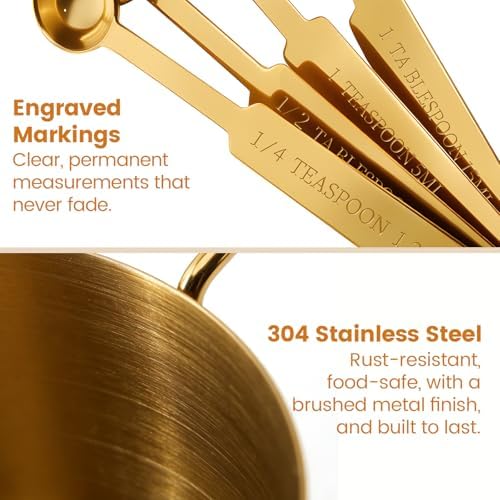 Gold 304 Stainless Steel Measuring Cup and Spoon Set, Stackable