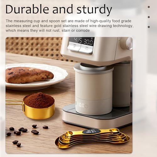 11 pcs Gold Measuring Cups and Spoons Set,Includes 4pcs Measuring Cups