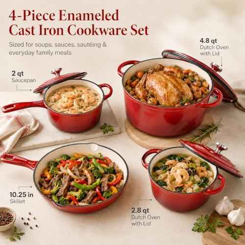 Hisencn Enameled Cast Iron Cookware Set,7 Piece Dutch Ovens Set,Red