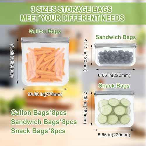24 Pack Silicone Bags for Food Storage,Reusable Silicone Food Storage