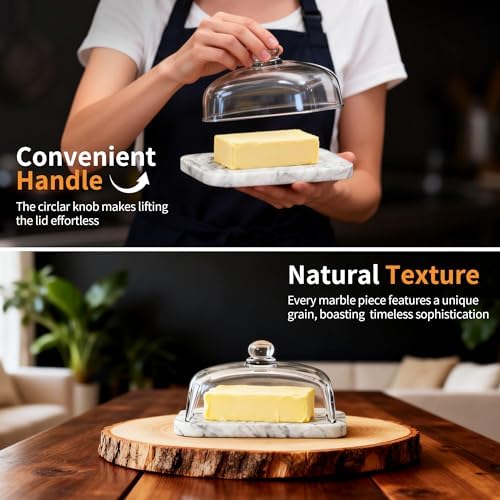 Marble Butter Dish with Lid for Countertop, 7.2 in x 5 in