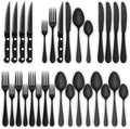 24-Piece Black Silverware Set with Steak Knives - Forks and Spoons