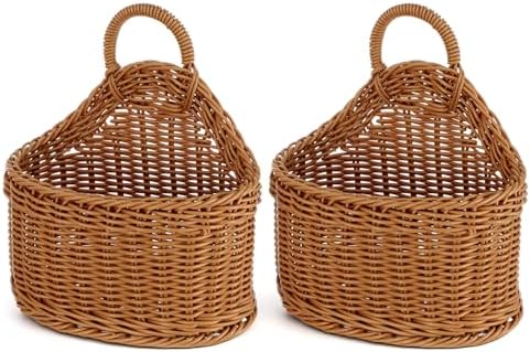 2 Pcs Hanging Wall Basket for Pantry Storage, Woven Wall Baskets for