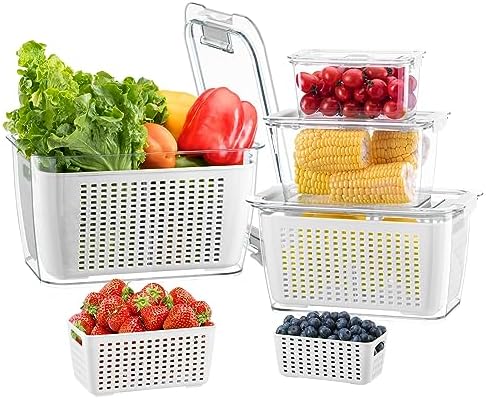LUXEAR 4 Pack Fruit Vegetable Containers for Fridge, Produce Saver