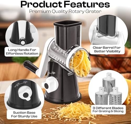 Rotary Cheese Grater Hand Crank - Cheese Shredder Hand Crank with