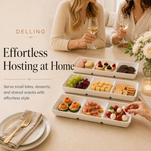 DELLING 16x5 Inch Ceramic 3-Section Serving Tray Set of 3, Stackable
