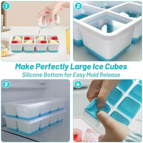 VEHHE Ice Cube Tray, 2 Pack Reusable Large Ice Cube Molds with Lid
