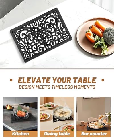 Black Rectangle Cast Iron Trivet 2-Pack for Kitchen & Dining