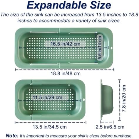 Extendable Sink Colander Strainer Basket, Green