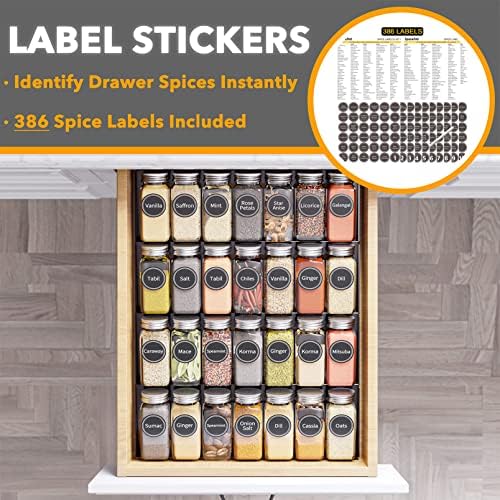 SpaceAid Spice Drawer Organizer with 28 Spice Jars