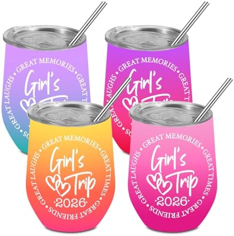 4 Pcs Girls Trip Wine Tumbler With Lid, Girls Trip Gifts Favors