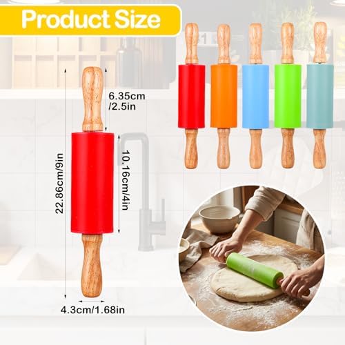 10Pcs 9 Inch Mini Rolling Pins, Non-Stick Silicone Rolling Pins with