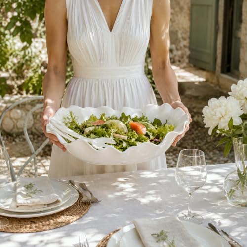 DOWAN Ceramic Serving Bowls Set of 2, Large Serving Dishes for Party Entertaining, 12" & 16" Oval Decorative Bowls for Salad Fruit Pasta - White