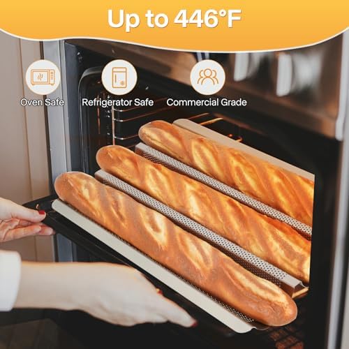 2-Pack Baguette Bread Pan, 3-Slot French Bread Baking Tray, Golden
