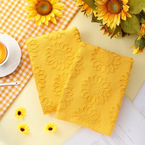 SmoothNovelty 2 Pcs Yellow Sunflower Hand Towels 100% Cotton Jacquard
