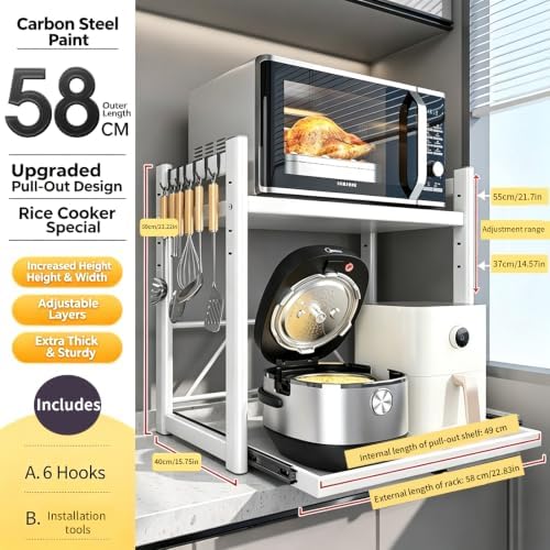 22.83X23.22IN 2-Tier Expandable Microwave Bakers Rack