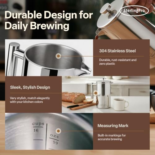 SterlingPro 64oz Stainless Steel French Press Coffee Maker