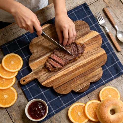 Acacia Wood Scalloped Cutting Boards Set, Decorative Wooden