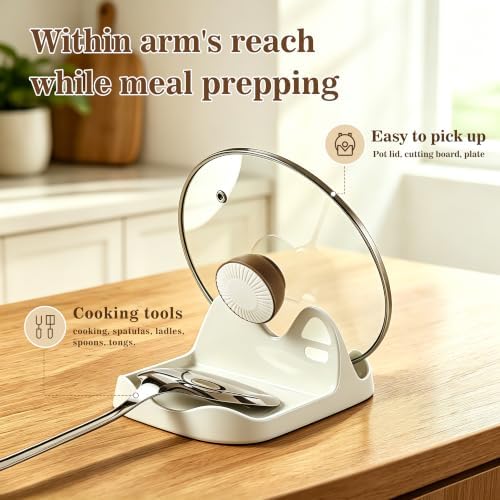 Ceramic Spoon Rest and Pot Lid Holder for Countertop, Heavy Duty