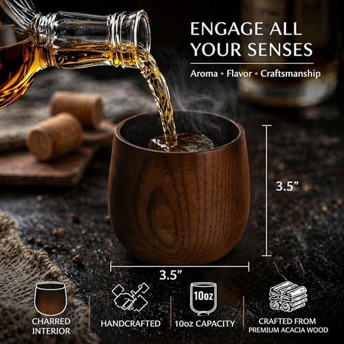 Black Oak & Smoke Wood Whiskey Cup Set, 2-Pack with Smoker & Wood