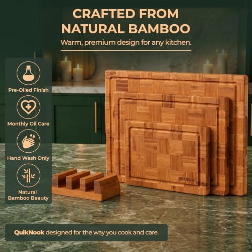 3 Pack Deep Carbonized Bamboo Cutting Board Set with Holder | Extra