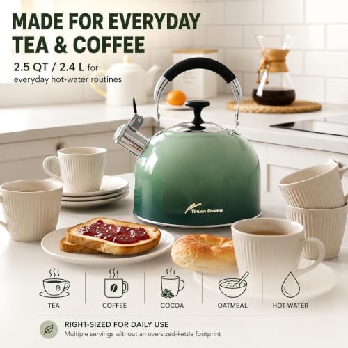 2.5 Qt Green Whistling Stovetop Tea Kettle