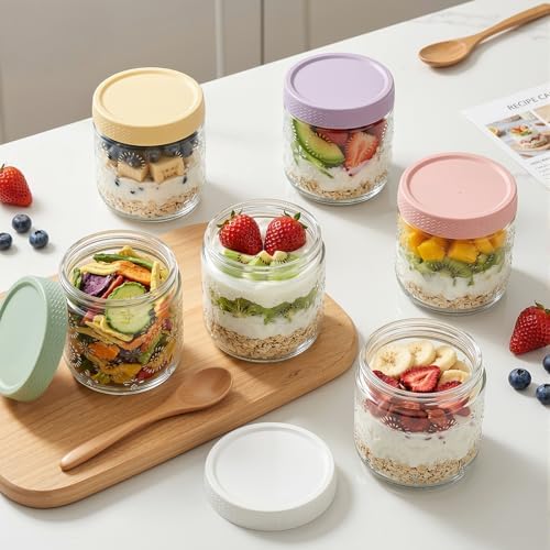 6 Pack 16 oz Glass Overnight Oats Containers with Lids
