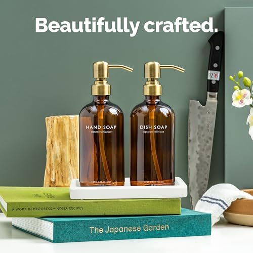 Vine Creations Amber Glass Soap Dispenser Set, 16 oz
