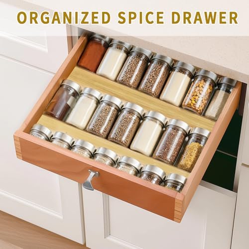 WodGod Bamboo Spice Rack For Drawer,4Pcs Tier Stackable Seasoning