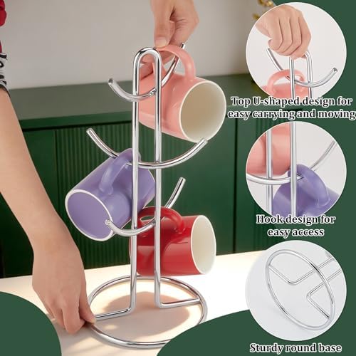 2Pcs Mug Holder Tree with 6 Hooks, 6.81x15.35inch Iron Coffee Cup