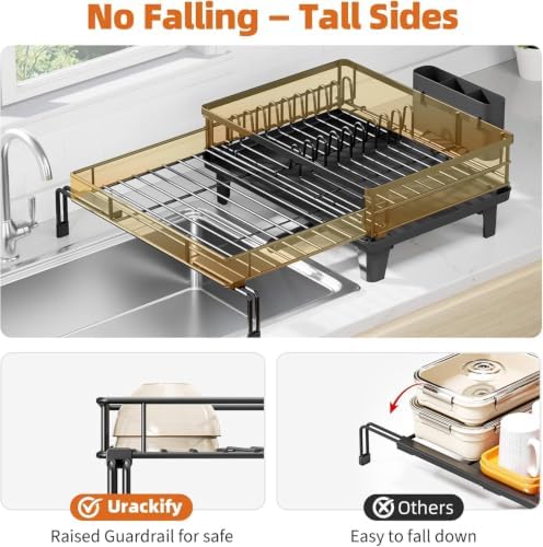 Urackify Expandable Sink Dish Drying Rack for Kitchen Counter, 1-Tier Black