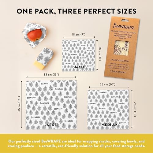 BeeWRAPZ Reusable Beeswax Wraps, Pack of 3, Grey